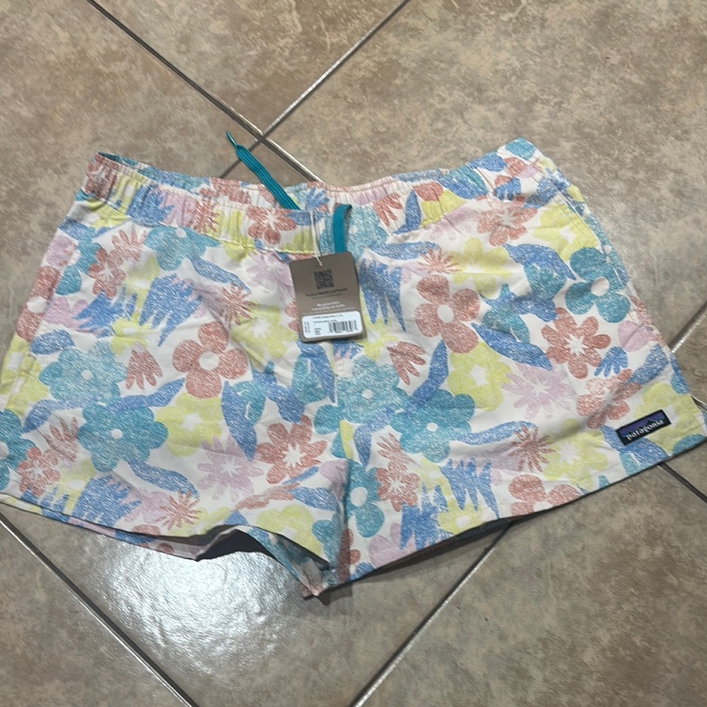 Patagonia Pink and Blue Athletic Shorts Lightweight Elastic Waist